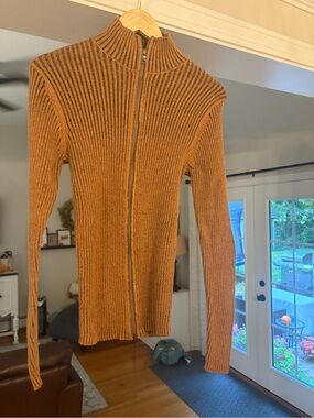 ASOS Ribbed Zip-Front Turtleneck Sweater in Camel Brown great condition
